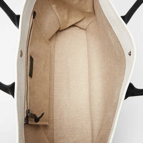 Yves Saint Laurent Natural Linen And Leather Rive Gauche Tote Bag - Picture 8 of 9